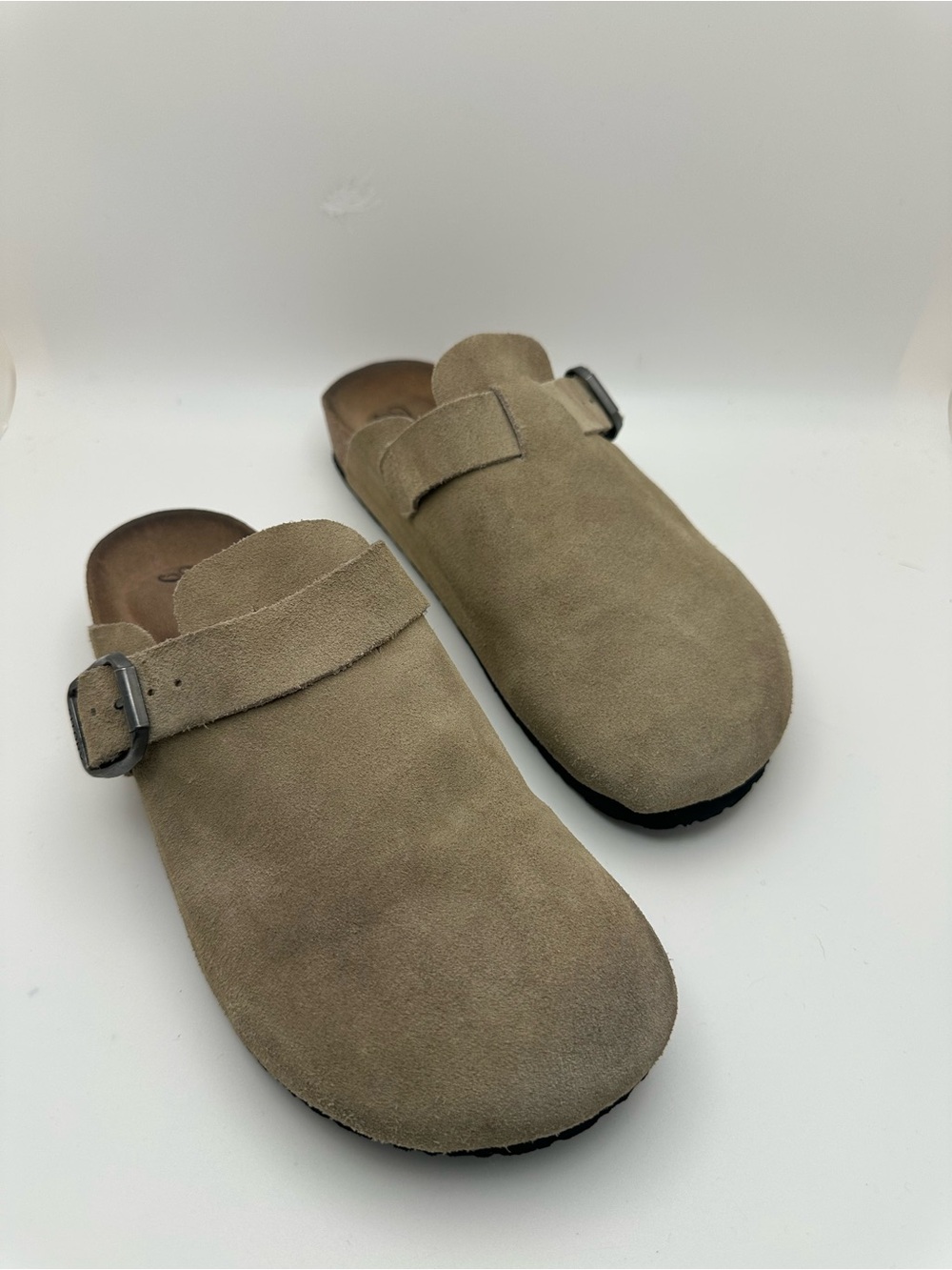 Fitory Leather Suede Slip-On Clog with Buckle - Taupe Sz 41/US 9 - Picture 3 of 14